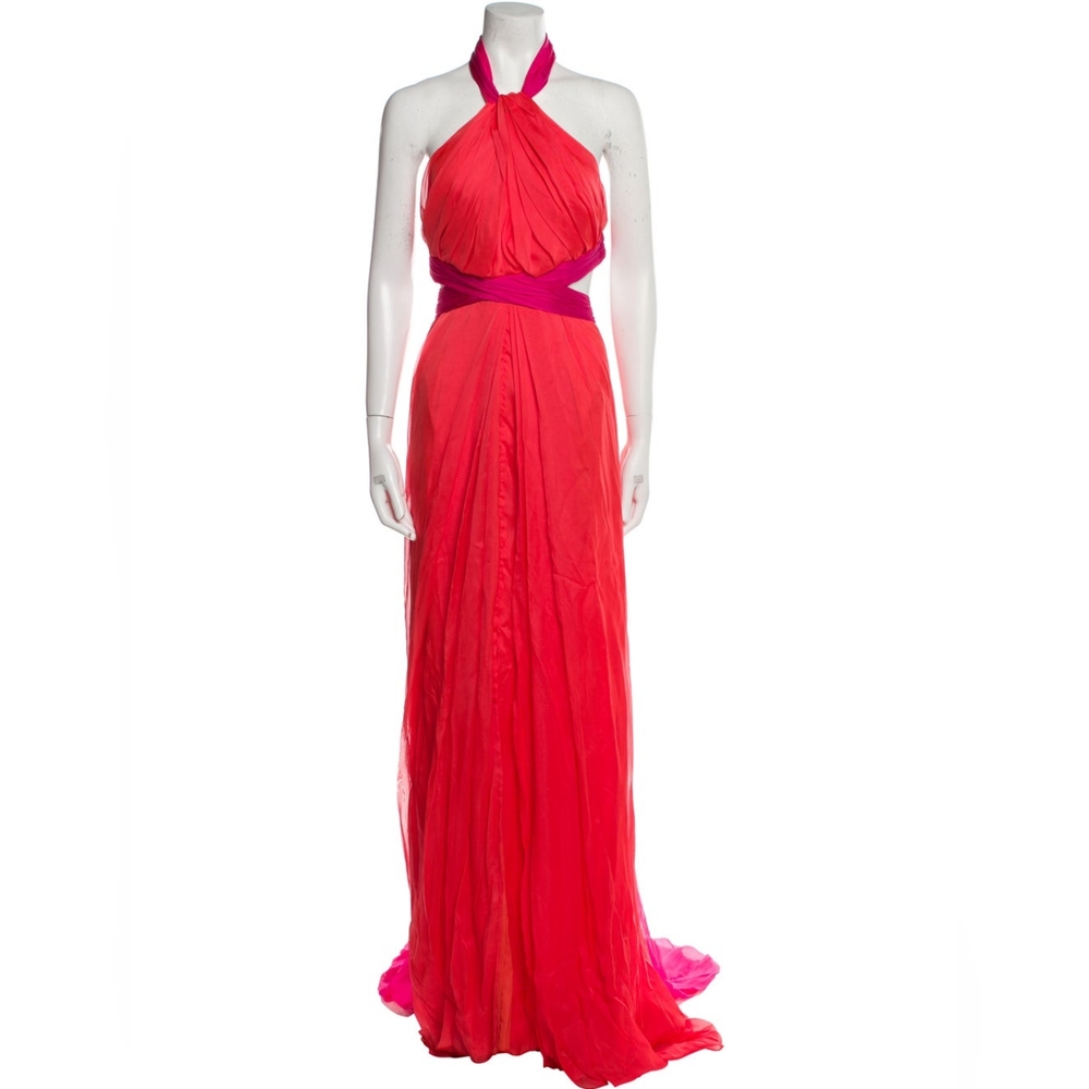 Brandon Maxwell Silk Evening Gown red with pink size 8 Fits a 6-12